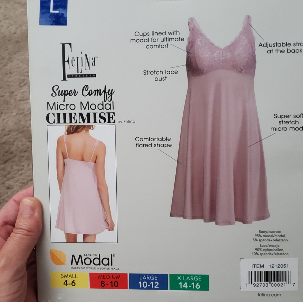 Felina Lace Trimmed Micro Modal Chemise in Soft Pink - Picture 2 of 2